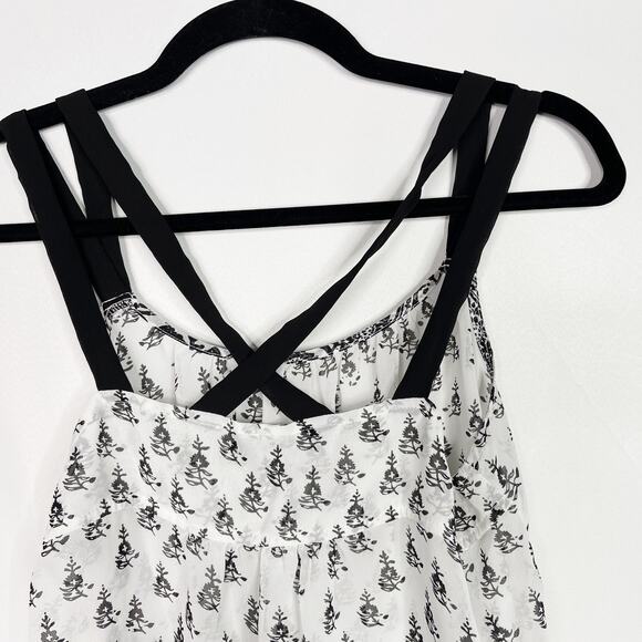 Express Printed Flowy Strappy Crossback Tank Top Medium M White Black Sheer - Picture 6 of 10